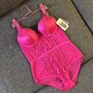 Juicy Couture Lace and Mesh Bodysuit Push Up Hot Pink Barbie Y2K Vintage M